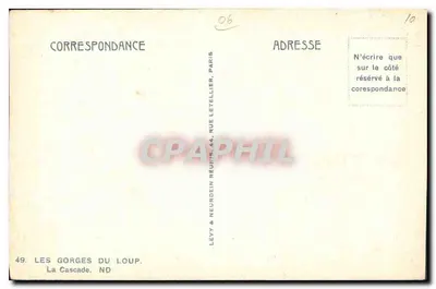 Le Gorges du Loup — La Cascata — Editore Lévy & Neurdein Réunis, n°49 — Verso