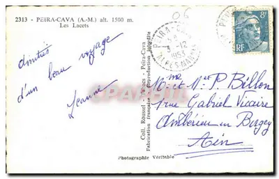 Strada tortuosa in montagna — Peïra-Cava (A.-M.) alt. 1500 m. — Coll. Roussel — Fabbricazione Vera — Verso
