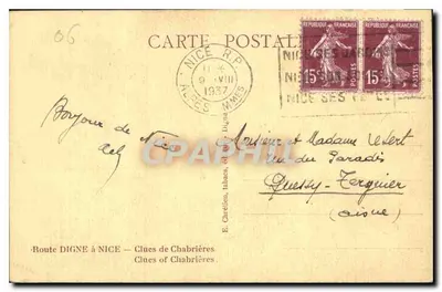 Trasa z Digne do Nice — Clues de Chabrières — E. Carleton, tabacs, Digne — Rewers