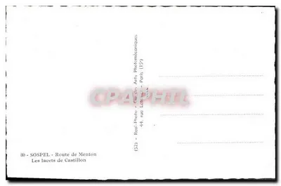Os curvas de Castillon — Estrada de Menton — Sospel — Verso
