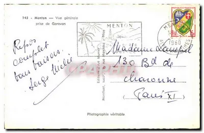 Menton — Vista geral tirada de Garavan — Edições d'Art Munier — Verso
