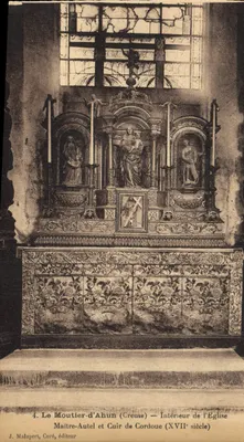 Le Moutier-d'Ahun (Creuse) — Interior da igreja, altar-mor e couro de Cordoue (século XVII) — J. Malapert, Curé, editor
