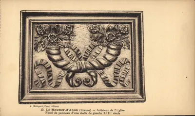Le Moutier-d'Ahun (Creuse) — Interior da igreja, fundo de painel de uma cadeira do século XVII — J. Malapert, Curé, editor
