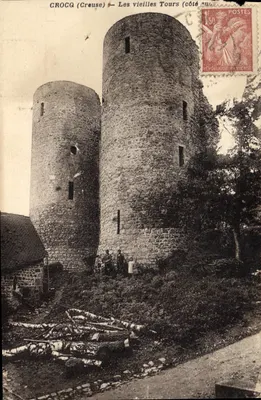 Bilhete postal antigo Crocq Creuse as Velhas Torres