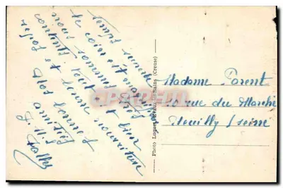 Bilhete postal antigo Crocq Creuse as Velhas Torres — Verso