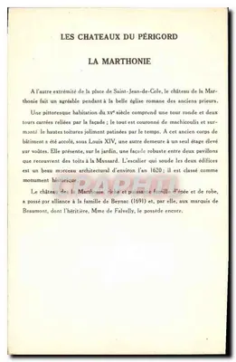 Os Castelos do Périgord — La Marthonie — Coleção da Solução Pautambert — 9ª Série — Verso