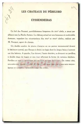 Castelo de Eyssendieras — Os Castelos do Périgord — Coleção da Solution Paumurger — 10ª Série — Verso