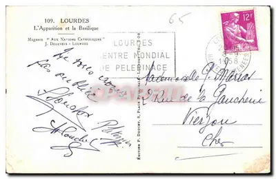 Lourdes — Aparición de la Virgen María y Basílica — Editor Edlux, n°109 — Reverso