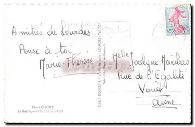 Lourdes — Bazylika i Zamek Wzgórz — Wyd. P. Doucet — Rewers