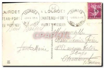 Lourdes — widok panoramiczny na Krzyż i bazylikę — wydawca: Photochrome Labouché, Toulouse — Rewers