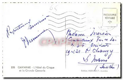 Gavarnie — Hotel Cirque i Wielka Skalna Woda — Wydawnictwo Quinault, Lourdes, nr 235 — Rewers