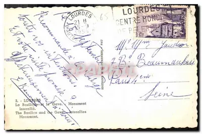 Lourdes — A Basílica e o Gave Interallié — Edições M. de Pyrénées — Verso