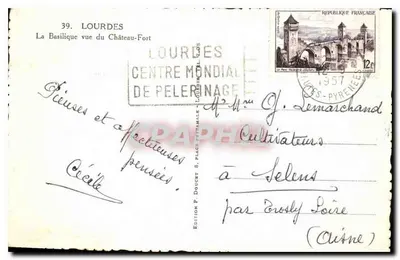 Lourdes — Bazylika widziana z Zamku-Fortu — Wydawnictwo P. Doucet — Rewers