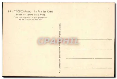 TROYES (Aube) — La Rue des Chats — Ch. Granddilier, editore — Verso