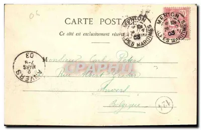 Menton - Praia de Garavan e a Fronteira — Edição Gileta, N° 1530 — Verso