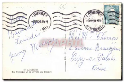 Bazylika i wejście do Rosary — Lourdes — Wyd. P. Doucet, Lourdes, nr 40 — Rewers