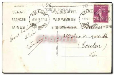 Niza - Palacio de la Jetée - Puesta de sol — J. Gilletta, n°183 — Reverso