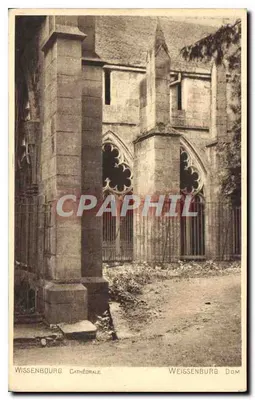 Wissenbourg Catedral — vista da fachada gótica com vitrais — editor Revue Alsacienne, Hélo 251
