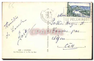 Lourdes — La Basilica e il Pic de Ger — Édit P. Labouche frères — Verso