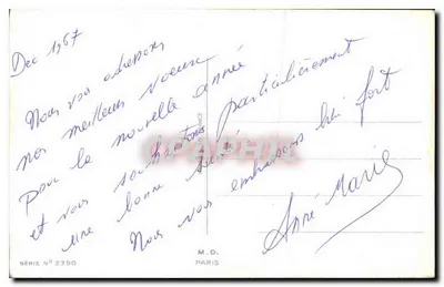 Zimowy krajobraz — zasnowione domy — M.D. Paris, seria nr 2390 — Rewers