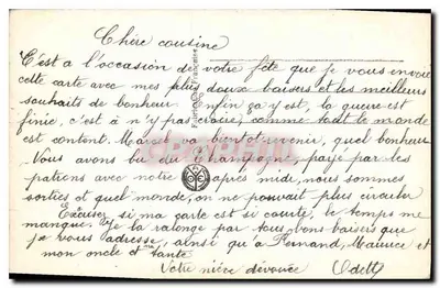 Jovem mulher em vestido azul com estampas — com buquê de rosas — editada por La Nover, n° 2537 — Verso