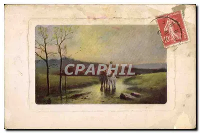 Paisagem com carruagem puxada por bois — editor Arno-Antichbum, série 401 — selo 10c