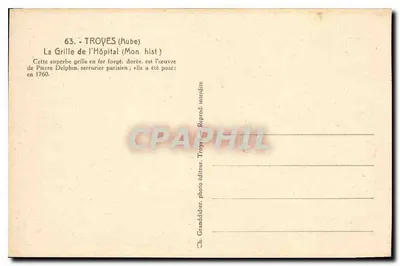 Grade da Igreja de Hospital — Troyes (Aube) — Ch. Granddider, editor — Verso