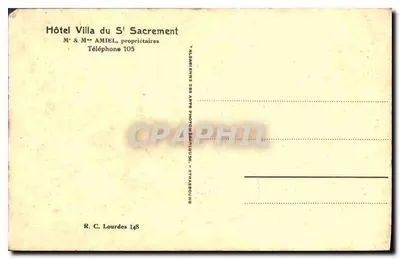 Lourdes — Hotel Villa du St-Sacrement — wydawca R. C. Lourdes 148 — Rewers
