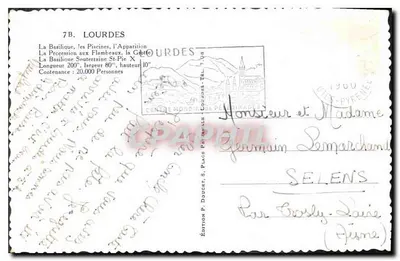 Lourdes — widok panoramiczny i święte miejsca — Wydawnictwo P. Doucet, 7B — Rewers