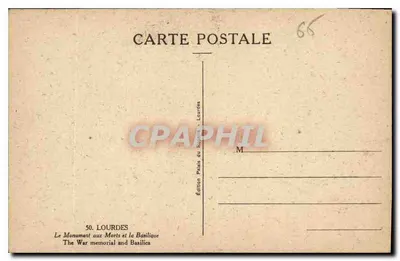 Lourdes — Monumento aos Mortos e Basílica — Edição Lourdes, n° 50 — Verso