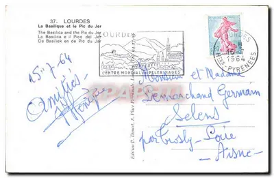 Lourdes — Bazylika i Pic du Jer — Wydawnictwo E. Douet, Lourdes — Rewers
