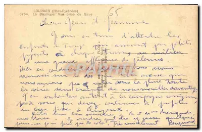 Lourdes (Alte Pirinei) — La Basilica vista dal Gave — editore FLOR, n° 3764 — Verso