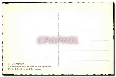 Lourdes — Bazylika widziana z boku i Pireneje — Rewers