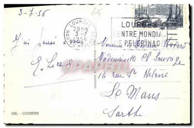 Grotte de Lourdes — scenka religijna z statuą Najświętszej Maryi Panny — Éditions Mille-Pèlerins — Rewers