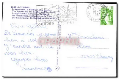 Lourdes — Recuerdo de Lourdes — Edición A. Doucet — Reverso