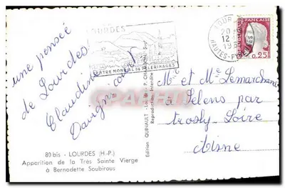 Wydarzenie pojawienia się Najświętszej Maryi Panny dla Bernadett Soubirous — Lourdes — Wydawnictwo Quinault — Rewers