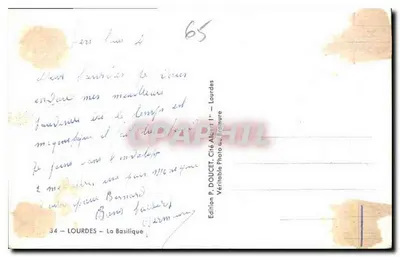 Lourdes — A Basílica — Edição P. DOUCET, Cité Albert 1er, Lourdes — Verso