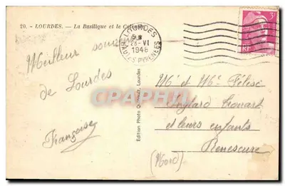 Lourdes — La Basilique et le Calvaire — Edition Photo Quinault, n°20 — Verso