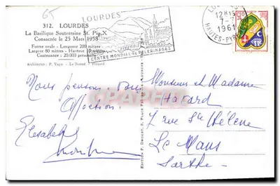 Podziemna Bazylika w Lourdes — Wydawca Éd. P. Deugt, nr 312 — Rewers
