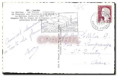Lourdes — Kolorowy collage widoków religijnych i turystycznych — Wyd. P. Doucet, 201 — Rewers
