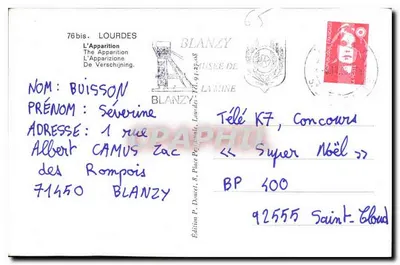 La Aparición de Nuestra Señora de Lourdes — Editor BLANZY, n°76bis — Reverso
