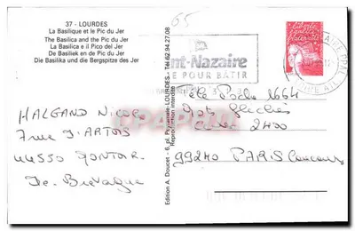 Lourdes — Bazylika i Pic du Jer — Wydawnictwo A. Doucet — Rewers