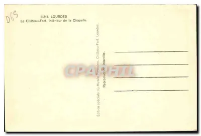 Widok wnętrza kaplicy zamku-fortu — Lourdes — Wydanie specjalne Muzeum Préven — Rewers