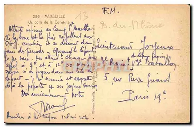 Marseille — Kąt Corniche — Wydawnictwo Mireille, nr 286 — Rewers