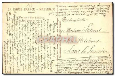 Uitzicht op Fort Saint-Jean — Marseille — Uitgever Yvon, n°13 — Achterkant