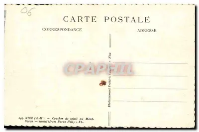 Zonsondergang op de Mont-Boron — Nice — Établissement Frédéric Lassègue, n°249 — Achterkant