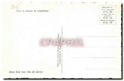 Sous bois aux îles de Bérines — Editado pela Agréen National des Voyages, 13 Boulevard de Capucines, Paris — Verso