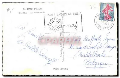 Stara pocztówka La Cote d'Azur Cannes le Palm Beach — Rewers