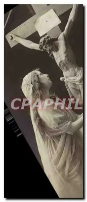 Religiöse Szene — Jesus Christus am Kreuz und Maria Magdalena — kein Verlag oder Nummer sichtbar