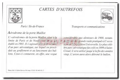 Aérodrome de la Porte Maillot — Paris / Île-de-France — Édito-Service SA, n° D2 465 05 17 — Verso